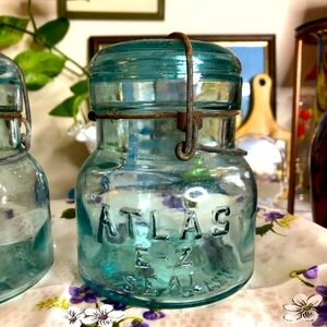 Vintage atlas aqua glass jar